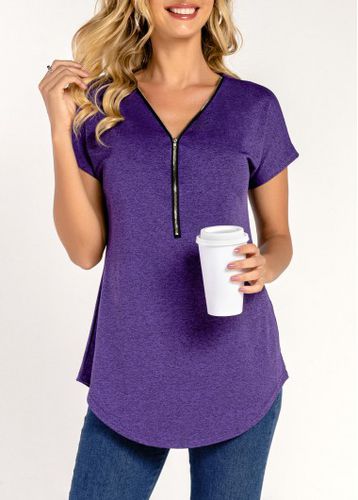 Purple Quarter Zip Short Sleeve T Shirt - unsigned - Modalova