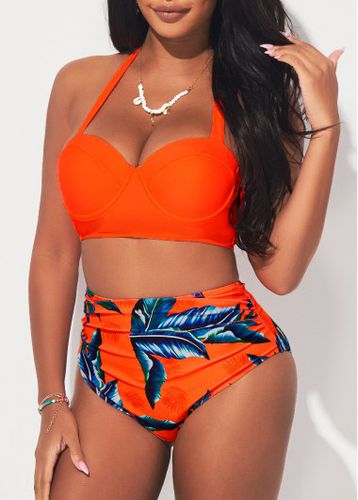 High Waisted Tropical Print Orange Bikini Set - unsigned - Modalova