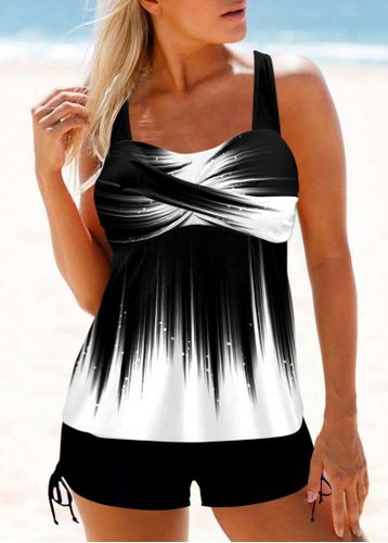 Ombre White Cross Front Wide Strap Tankini Top - unsigned - Modalova