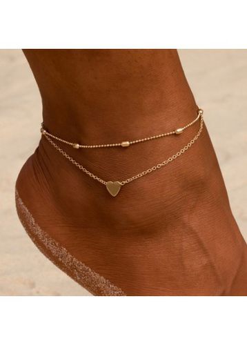 Heart Design Metal Detail Gold Anklet Set - unsigned - Modalova
