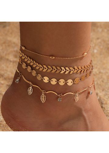 Gold Layered Leaf Design Anklet Set - unsigned - Modalova