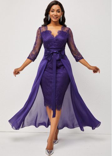 Lace Patchwork Purple 3/4 Sleeve Multiway Dress - unsigned - Modalova