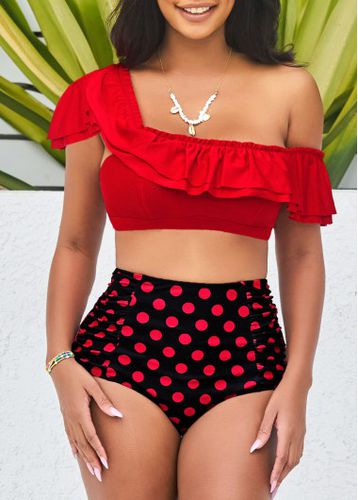 Polka Dot High Waist Flounce Red Smocked Bikini Set - unsigned - Modalova