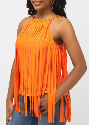 Tassel Sleeveless Orange Bib Neck T Shirt - unsigned - Modalova
