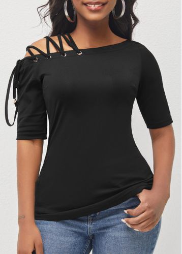 Black Skew Neck Lace Up T Shirt - unsigned - Modalova