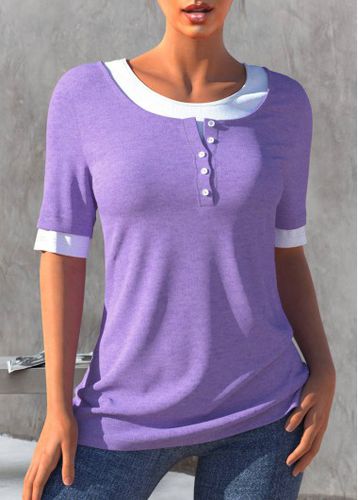 Light Purple Faux Two Piece Contrast T Shirt - unsigned - Modalova