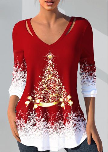 Red Cut Out Christmas Print T Shirt - unsigned - Modalova