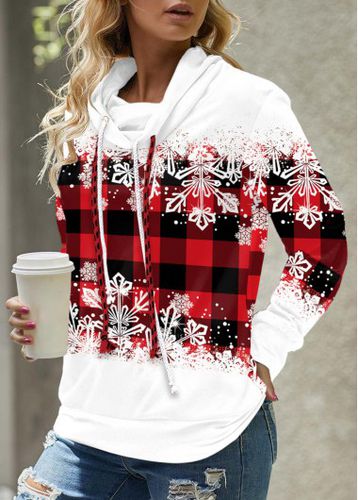 Red Plaid Long Sleeve Cowl Neck Sweatshirt - unsigned - Modalova