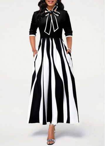 White Pocket Geometric Print Maxi Dress - unsigned - Modalova