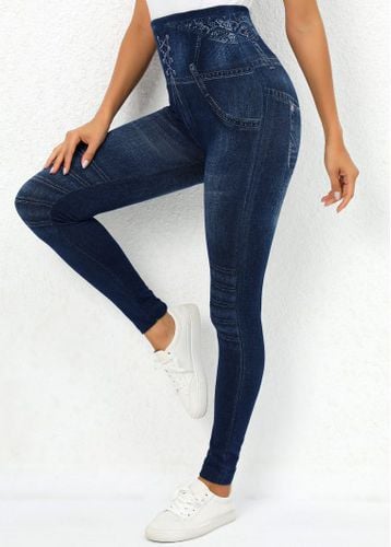 Navy High Waisted Ankle Length Leggings - unsigned - Modalova