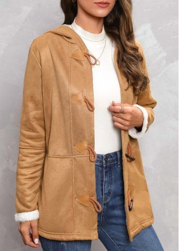 Dark Camel Plush Long Sleeve Hooded Coat - unsigned - Modalova