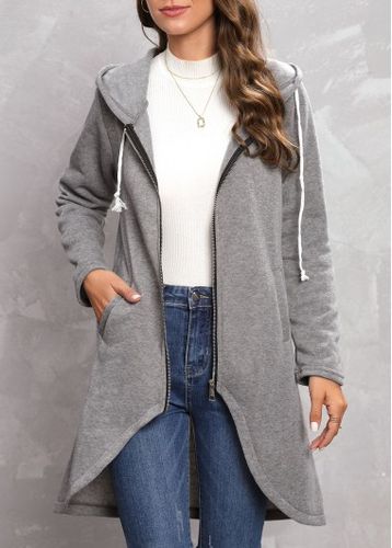Grey Zipper Long Sleeve Hooded Coat - unsigned - Modalova