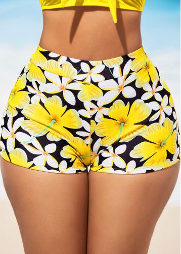 High Waisted Floral Print Yellow Swim Shorts - unsigned - Modalova