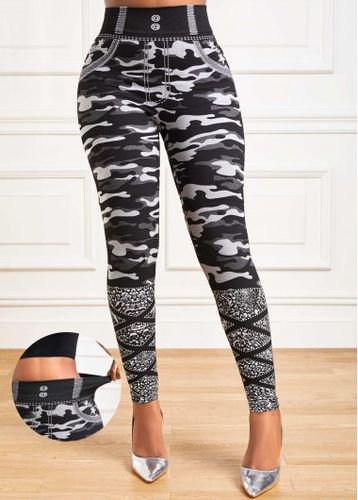 Grey Camouflage Print High Waisted Ankle Length Leggings - unsigned - Modalova