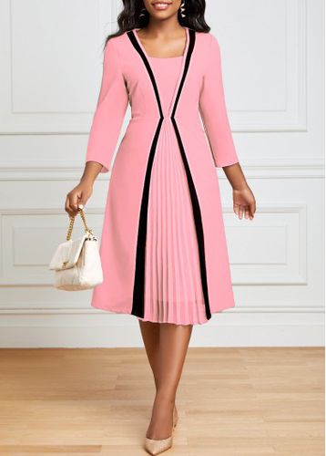 Pink Pleated Hem Square Neck Dress - unsigned - Modalova