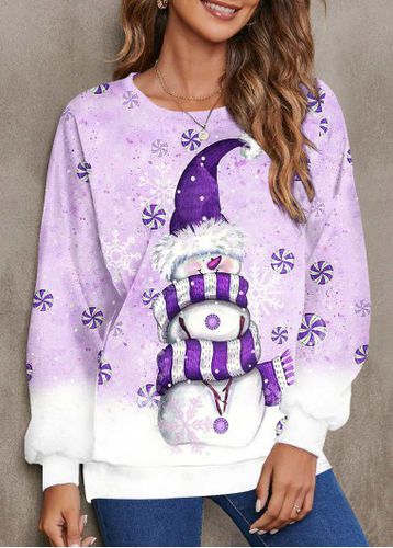 Christmas Purple Snowman Print Long Sleeve Sweatshirt - unsigned - Modalova