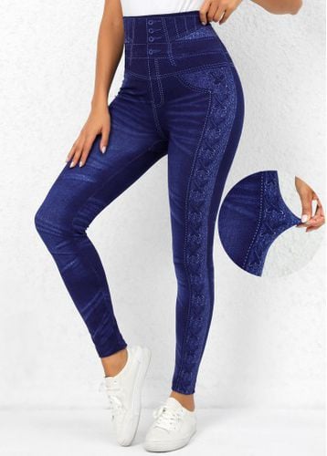 Denim Blue Printed High Waisted Leggings - unsigned - Modalova