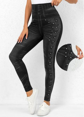 Beaded Black High Waisted Ankle Length Leggings - unsigned - Modalova