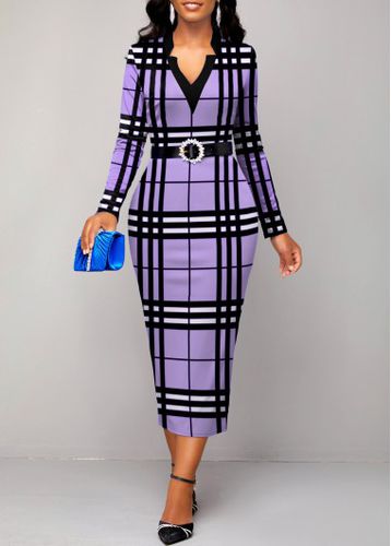 Light Purple Patchwork Plaid Long Sleeve Dress - unsigned - Modalova