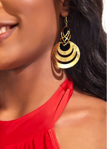 Golden Hollow Out Metal Detail Earrings - unsigned - Modalova