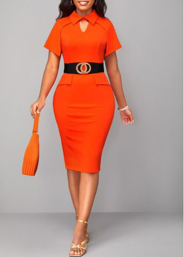Orange Cut Out Short Sleeve Bodycon Dress - unsigned - Modalova