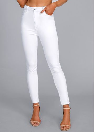 White High Waisted Button Fly Leggings - unsigned - Modalova