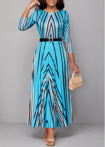 Light Blue Pleated Geometric Print Maxi Dress - unsigned - Modalova