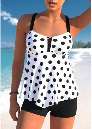 Polka Dot Asymmetry White Tankini Top - unsigned - Modalova