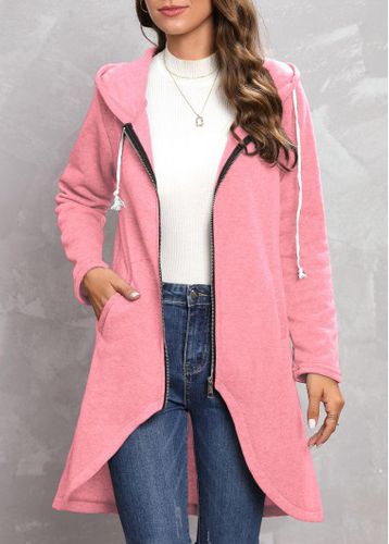 Pink Zipper Long Sleeve Hooded Coat - unsigned - Modalova