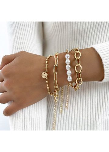 Golden Metal Detail Pearl Bracelet Set - unsigned - Modalova