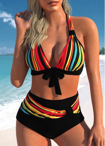 Rainbow Color Bowknot Halter Bikini Set - unsigned - Modalova