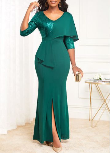 Green Split Half Sleeve Mermaid Dress - unsigned - Modalova