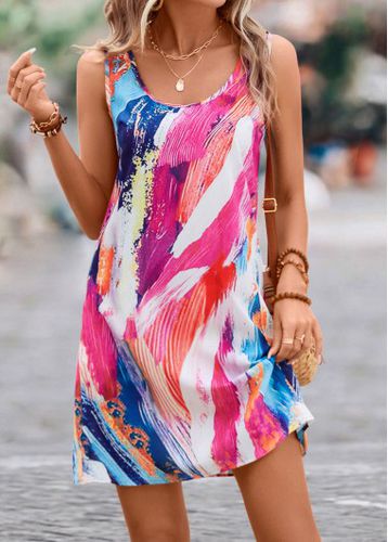 Multi Color Lightweight Graffiti Print Short Dress - unsigned - Modalova