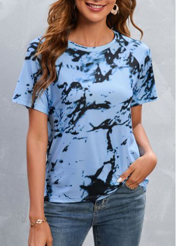 Blue Tie Dye Print Short Sleeve T Shirt - unsigned - Modalova