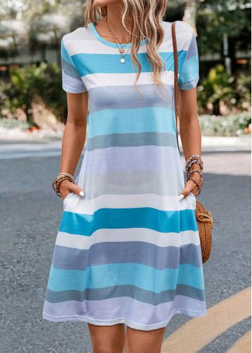 Multi Color Pocket Striped H Shape Dress - unsigned - Modalova