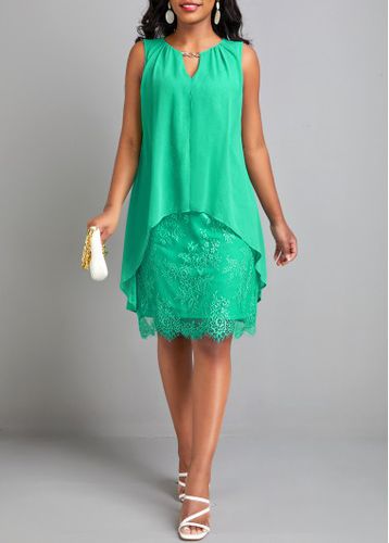 Green Lace H Shape Sleeveless Round Neck Dress - unsigned - Modalova