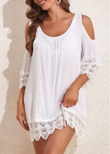 Lace Tie Back Patchwork White Cover Up - unsigned - Modalova