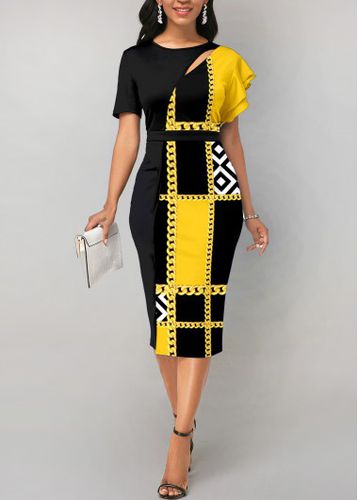 Yellow Cut Out Geometric Print Bodycon Dress - unsigned - Modalova