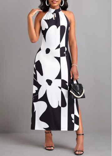 Black Split Floral Print A Line Maxi Dress - unsigned - Modalova