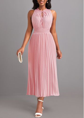 Light Pink Pleated Sleeveless Tie Front Dress - unsigned - Modalova