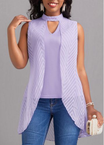 Light Purple Cut Out Sleeveless T Shirt - unsigned - Modalova