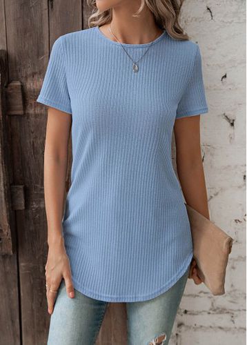 Dusty Blue Button Short Sleeve T Shirt - unsigned - Modalova