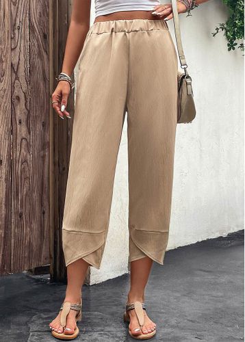 Light Camel Pocket Elastic Waist High Waisted Pants - unsigned - Modalova