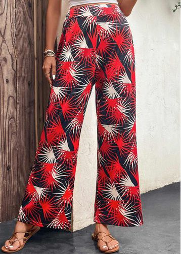 Red Lightweight Leaf Print Elastic Waist Pants - unsigned - Modalova