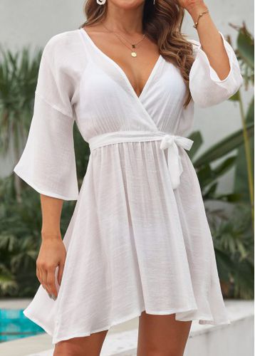 Ruched White Tie Side Cover Up - unsigned - Modalova