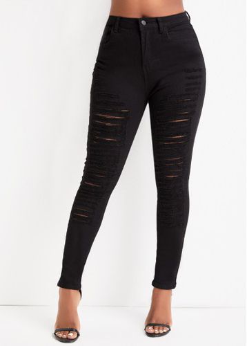 Black Pocket Skinny Zipper Fly High Waisted Jeans - unsigned - Modalova