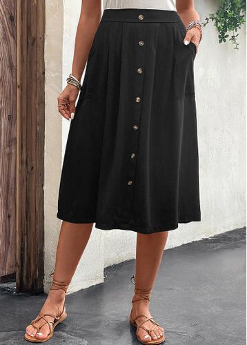 Black Button A Line Elastic Waist Skirt - unsigned - Modalova