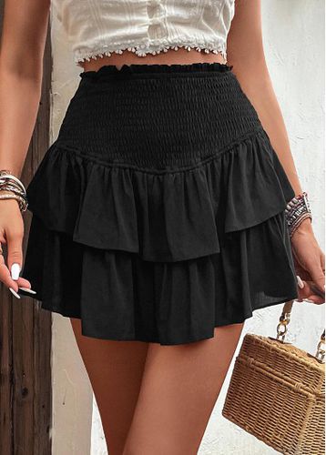 Black Smocked A Line Elastic Waist Short Skirt - unsigned - Modalova