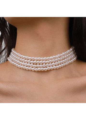 White Round Pearl Design Layered Necklace - unsigned - Modalova