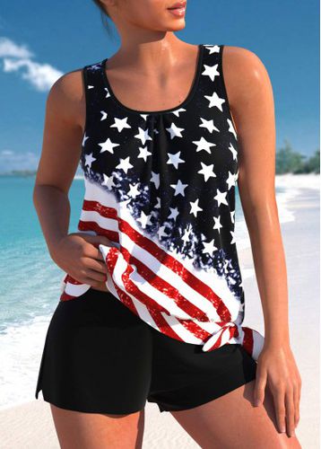 Black Bowknot Mid Waisted American Flag Print Tankini Set - unsigned - Modalova
